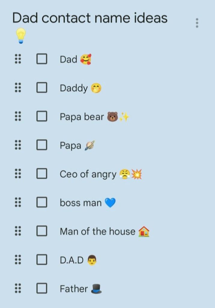 Dad Contact Names